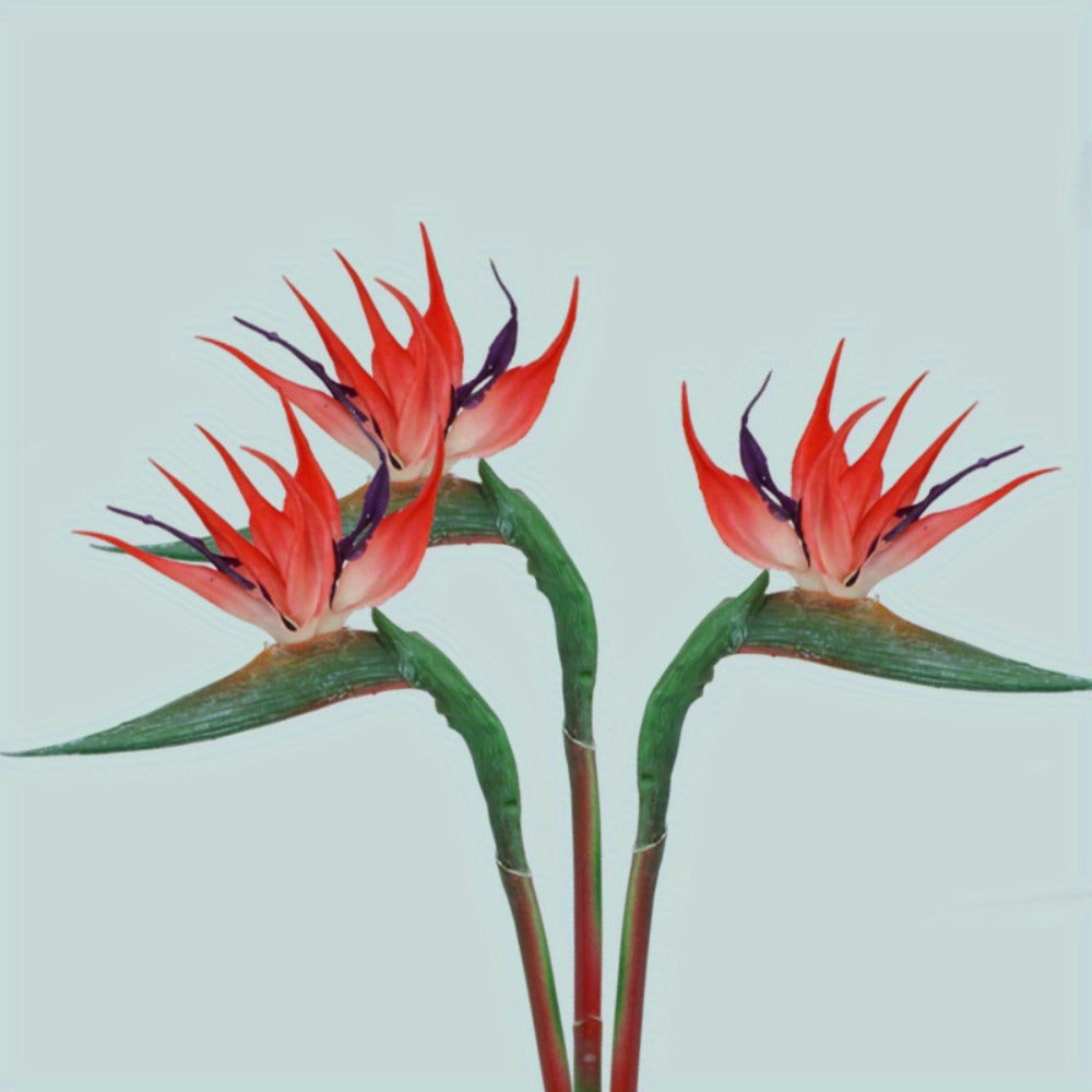 Artificial Bird of Paradise Flowers – 3pcs Realistic Rubber Strelitzia with 24.5" Long Stems for Home Decor, Vase Arrangements, DIY Bouquets, Party & Fall Decor (4 Colors)