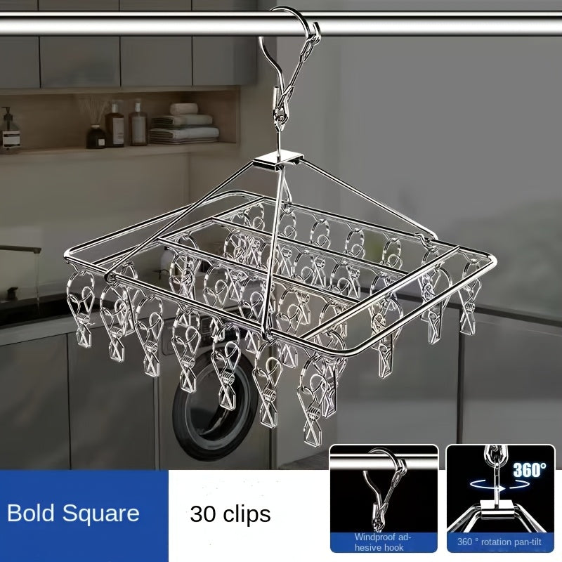 Clothes Drying Rack with Clips Stainless Steel Laundry Hanger Windproof Skidproof Multi-Clip Sock Underwear Dryer for Home Bedroom Balcony – 30/40/50 Clips