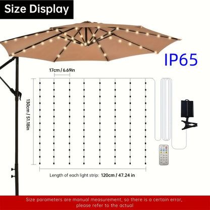 Solar Patio Umbrella Light 104 LED – 8 Modes Remote Control Outdoor Market Umbrella Lamp | Solar Powered Warm White Light for Backyard, Deck, Poolside, Beach, Garden & Camping | Battery Included