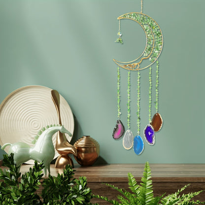 Moon Agate Tree Hanging Ornament Handmade Boho Suncatcher Wall Decor - Crystal Window Sun Catcher Gift for Mom Friends Women Birthday Christmas Holiday Home Decoration