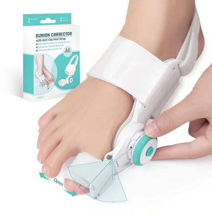 Bunion Corrector Big Toe Night Splint, Adjustable Hallux Valgus Brace with Knob & Heel Strap for Left & Right Foot, Toe Straightener for Men & Women – Relieves Bunion Pain & Corrects Toe Alignment (1pc)