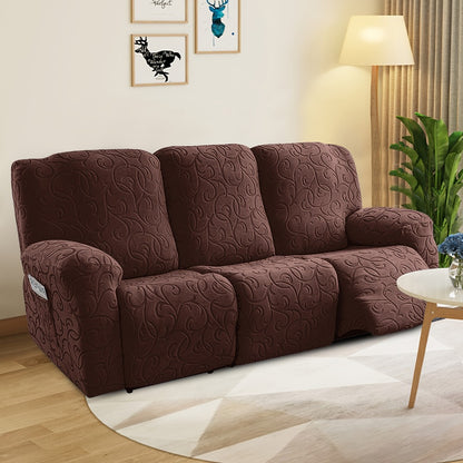 Chenille Recliner Sofa Cover 3 Seater High Stretch Thickened Hooked Fabric - Machine Washable Wear Resistant Couch Slipcover | Sand Color Light Grey Chocolate | Living Room Bedroom Furniture Protector
