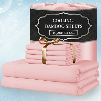 Bamboo Bed Sheet Set 4 Piece Extra Deep Pocket Cooling Breathable Soft Wrinkle Free Hotel Luxury Fitted Sheet Flat Sheet Pillowcases Twin Full Queen King