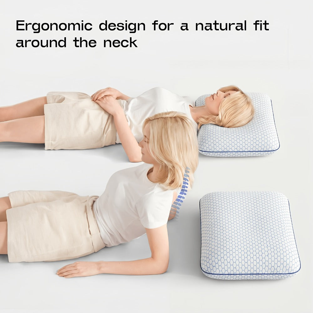 Bed Pillow for Side, Back & Stomach Sleepers – Washable Cover, Breathable Mesh, Standard Size – Blue & Grey