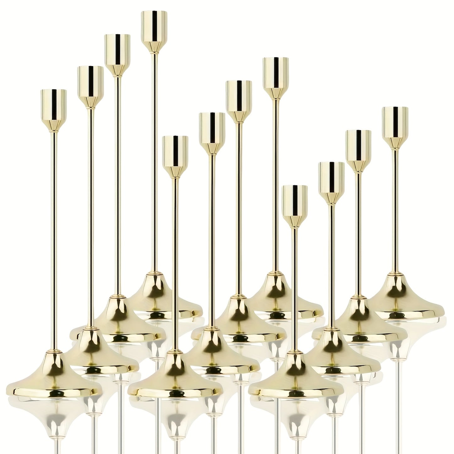 12pcs Metal Taper Candle Holders Set - Modern Tapered Design, Polished Finish, Tabletop Centerpiece for Christmas, Halloween, Weddings & Home Decor (Candles Not Included)