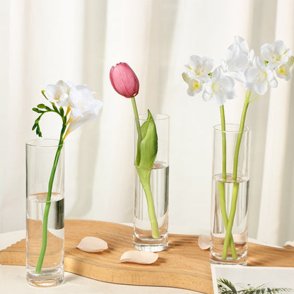 Clear Glass Cylinder Vases 15 Pcs - 7.5 Inch Tall Borosilicate Glass Flower Vase Bulk Set for Wedding Centerpieces, Floating Candle Holders, Table Decor, Party & Home Decoration