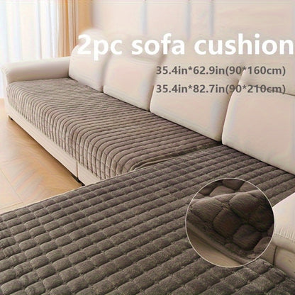 Quilted Flannel Velvet Sofa Cover 2pcs Set | Luxurious Jacquard Couch Cover, Soft Furniture Protector, Pet Friendly Machine Washable, All Season, Living Room Bedroom Office