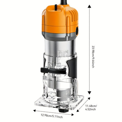 Wood Router 800W 35000 RPM Compact Electric Router Tool | 15-Piece 1/4" Bit Set for DIY Woodworking, Edge Trimming, Slotting, Carving & Contour Processing – Variable Speed Rotary Tool