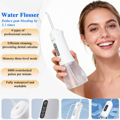 Water Flosser Cordless Oral Irrigator - Rechargeable Electric Dental Cleaner with 6 Interchangeable Nozzles, Adjustable Pressure Control, Plaque & Tartar Removal, USB Powered, Portable for Home & Travel Use