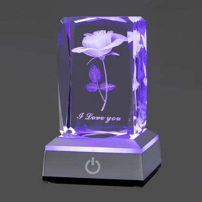 Rose Crystal LED Night Light – Colorful Floral LED Sign Lamp, Romantic Desk Light for Bedroom Vanity, Unique Gift for Girlfriend Wife Mom on Women's Day Anniversary Birthday (4 Styles)