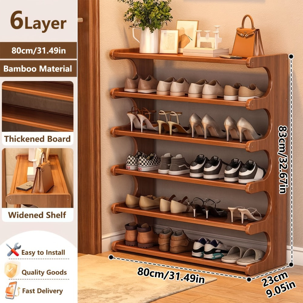 Bamboo Shoe Rack 3 5 6 Layer Widened Reinforced - Multi-Tier Shoe Storage Stand for Entryway Bedroom Living Room Garage, Space Saving Eco-Friendly Bamboo Shoe Organizer, Easy Assembly