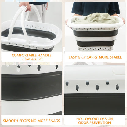 Collapsible Laundry Basket 16 Gallon with Handles – Foldable Plastic Laundry Hamper, Space-Saving Portable Dirty Clothes Basket for Bathroom, Bedroom & Laundry Room