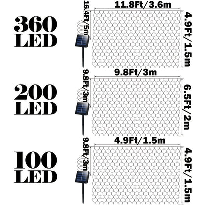 Solar Net Lights Outdoor 11.8ft x 5ft | 100 200 360 LED Mesh Bush Lights Auto On Off | Solar Powered Garden Fairy Lights for Tree Fence Backyard Decor Warm White White RGBY