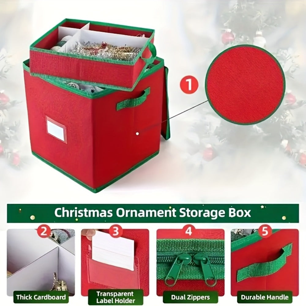 Christmas Ornament Storage Box – Holds Up to 64 Holiday Ornaments, Adjustable Dividers, Covered Lid & Dual Handles, Clear Protective Container Keeps Decorations Safe, Clean & Dust-Free