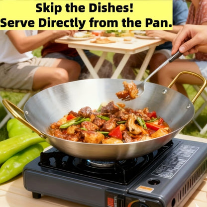 Stainless Steel Wok Set 2pcs 10in + 11in | Heavy Duty Non-Stick Frying Pan with Stainless Steel Handle – Dishwasher Safe Cookware for Home Kitchen & Outdoor Cooking