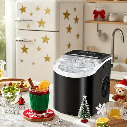 Ice Maker with Basket & Scoop – 26 Lbs/Day Countertop Bullet Ice Machine, 9 Cubes in 6 Mins, Self-Cleaning, 5 Colors Pink White Green Silver Black, for Home, Kitchen, Office, Bar, RV & Camping