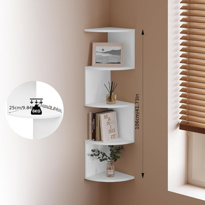 5-Tier Wall-Mounted Corner Shelf – Space-Saving Floating Storage Organizer in White Acrylic for Bathroom, Living Room, Bedroom, Kitchen & Office, Decorative Corner Rack & Versatile Room Organizer