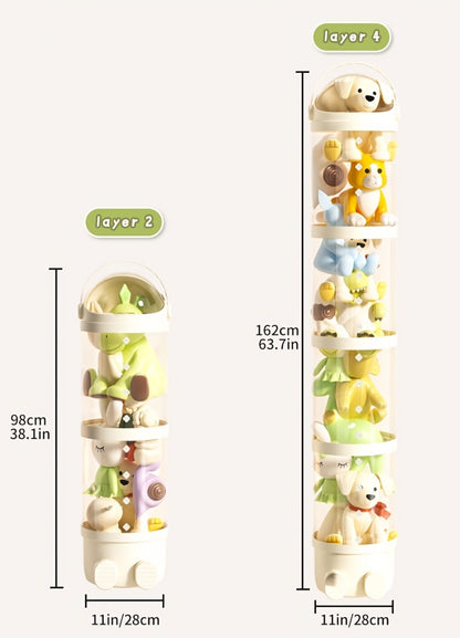 Transparent Toy Storage Bin 4-Layer Cylindrical Organizer for Stuffed Animals Dolls Plush Figurines - Dustproof Clear Display Bucket Easy Assembly for Kids Bedroom Living Room Playroom