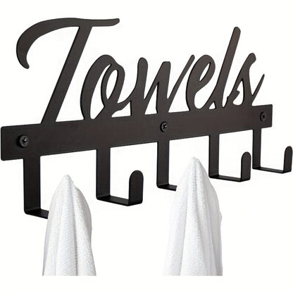 Wall Mount Towel Rack with 5 Hooks Farmhouse Bathroom Organizer Space Saving Towel Holder for Bathroom Kitchen Entryway Easy Install Rust Resistant