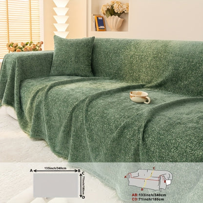Chenille Sofa Cover with Fringe 300GSM - Super Soft Pet Friendly Solid Couch Slipcover for Single 2 4 Seater Living Room Decoration, 4 Colors