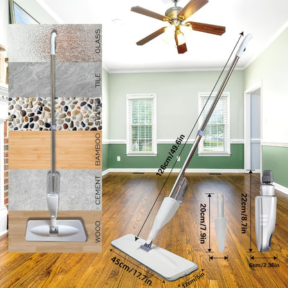 Spray Mop with 3 Washable Microfiber Carbon Fiber Pads Water Spraying Flat Mop Wet Dry Dual Use Floor Cleaning for Hardwood Laminate Tile Ceramic 4pc White