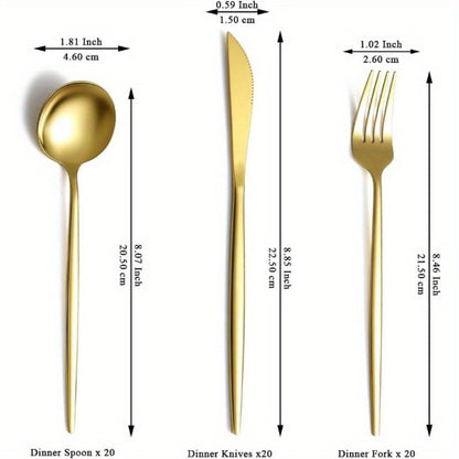 Gold Silverware Set 60 Pcs Service for 20 | Titanium Gold Plated Stainless Steel Flatware Set Knives Forks Spoons for Wedding Party Birthday Dishwasher Safe
