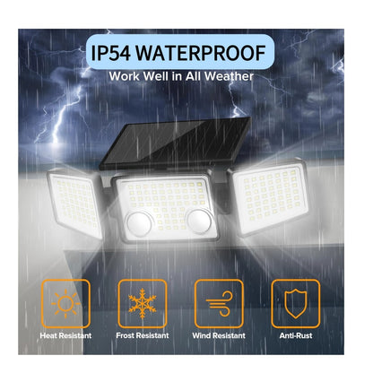 Solar Motion Sensor Light Outdoor – 3000LM 7000K 152 LED Flood Light with Dual Sensor, IP54 Waterproof, 270° Wide Angle & 3 Modes for Garden, Fence & Eaves (2 or 4 Pack)