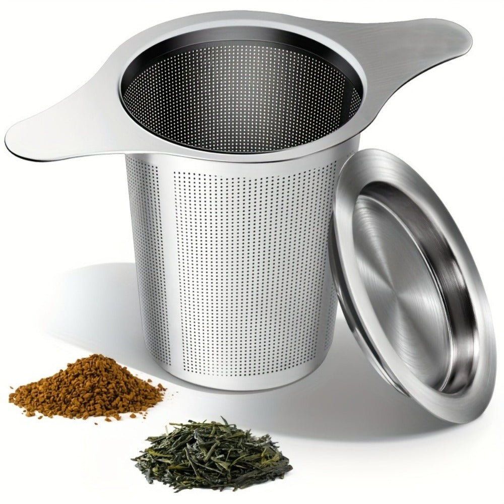 Stainless Steel Tea Strainer Set of 4 with Lid – Fine Mesh Tea Infuser with Dual Handles for Loose Leaf Tea, Herbs & Spices – Ergonomic Grip, Durable & Easy to Clean