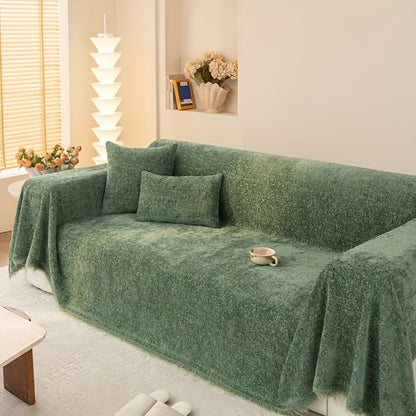 Chenille Sofa Cover with Fringe 300GSM - Super Soft Pet Friendly Solid Couch Slipcover for Single 2 4 Seater Living Room Decoration, 4 Colors