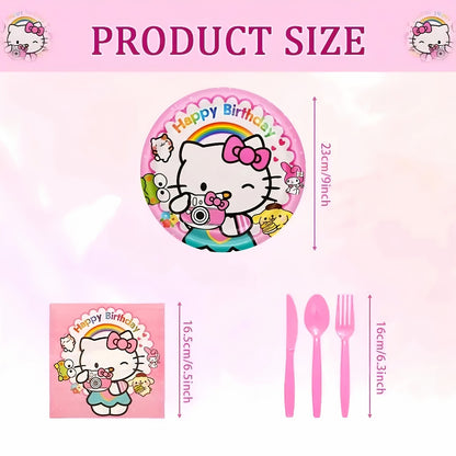 Hello Kitty Birthday Party Decorations 139-Piece Set – Sanrio Pink Tablecloth Dinnerware Balloon Kit for Girls Kids Party Supplies Complete Bundle