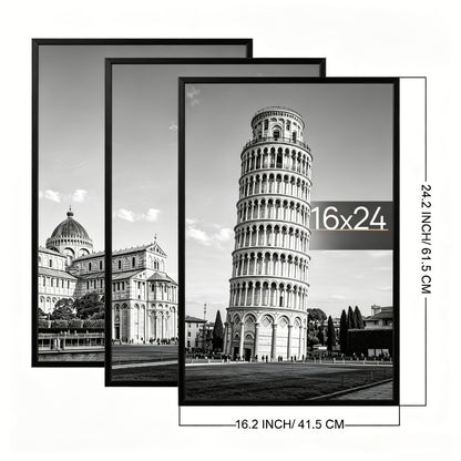 16x24 Picture Frame Set of 3, Poster Frames 16 x 24 Inch with Scratch-Proof Cover, Slide-In Assembly, Horizontal & Vertical Wall Mount Display - Black, Gold, Natural