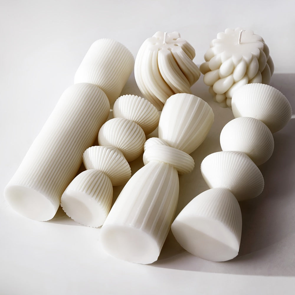 Ribbed Pillar Candles 7-Pack Large Soy Wax, Handmade Aesthetic Pillar Candle Set for Home Decor, Wedding Centerpiece, Shelf Decor, Dining Table & Housewarming Gift – White, Black, Blue, Orange with Glitter