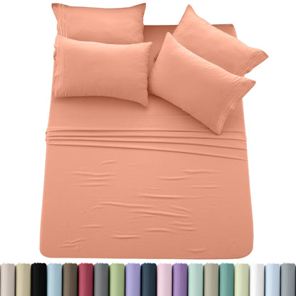 Brushed Microfiber Sheet Set 6pcs – Soft Fade-Resistant Bedding 20 Colors Twin Twin XL Full Queen King Cal King Fitted Flat Pillowcases