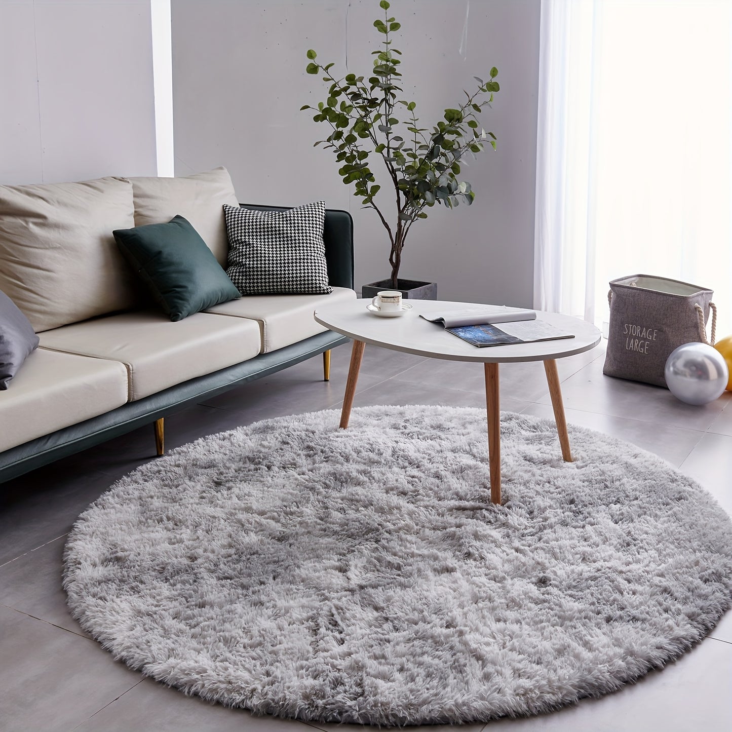 Round Shaggy Plush Rug – Soft Fluffy Circular Carpet for Bedroom & Living Room, Easy Clean