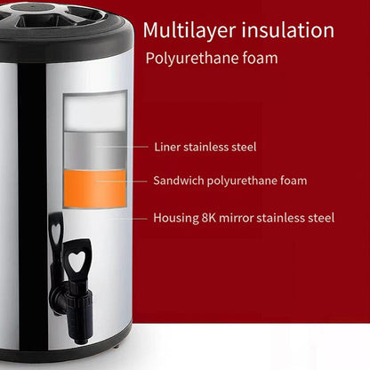 Stainless Steel Beverage Dispenser with Spigot Insulated Drink Bucket for Hot Cold Coffee Tea Juice Water Party Catering Drink Container 6L