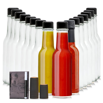 Small Sauce Bottles with Lids 5oz Sealed Inner Cover Set for Hot Sauce Salad Dressing Tomato Sauce Blueberry Fruit Vinegar - Kitchen Storage Condiment Bottles 12 16 24 36 Pack