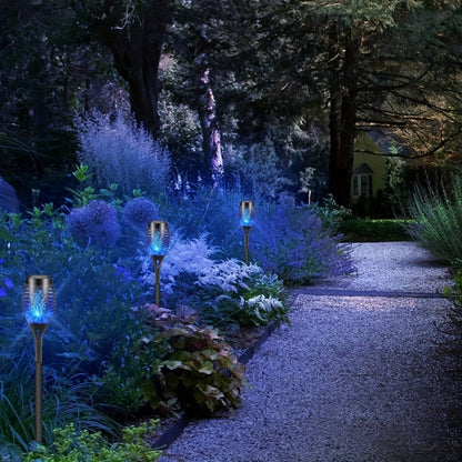 Solar Torch Lights Flickering Flame Outdoor – Auto On/Off Dancing Flame Solar Garden Lights IP54 Waterproof | Landscape Pathway Torch for Garden, Yard, Patio & Christmas Decoration | 6/8/12pcs Blue