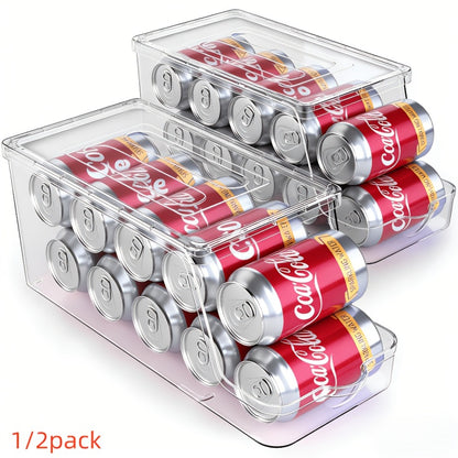 Soda Can Organizer for Refrigerator Stackable | Can Holder Dispenser with Lid for Fridge, Pantry & Freezer – Holds 9 Cans Each, BPA-Free Clear Design, 1 or 2 Pack