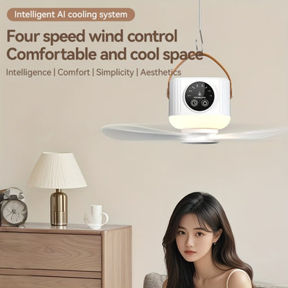 Portable Tent Fan with Remote Control USB Powered Hanging Hook Camping Fan with Triangular Stand Aromatherapy LED Light Emergency Survival Outdoor Fan