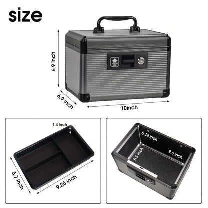 Aluminum Alloy Lockable Medicine Box – Double Layer Large Capacity Storage Box with Key Lock, Handle & Tray for Medicines, Documents & Valuables, 10"/12"/14"/16" Home Security Box
