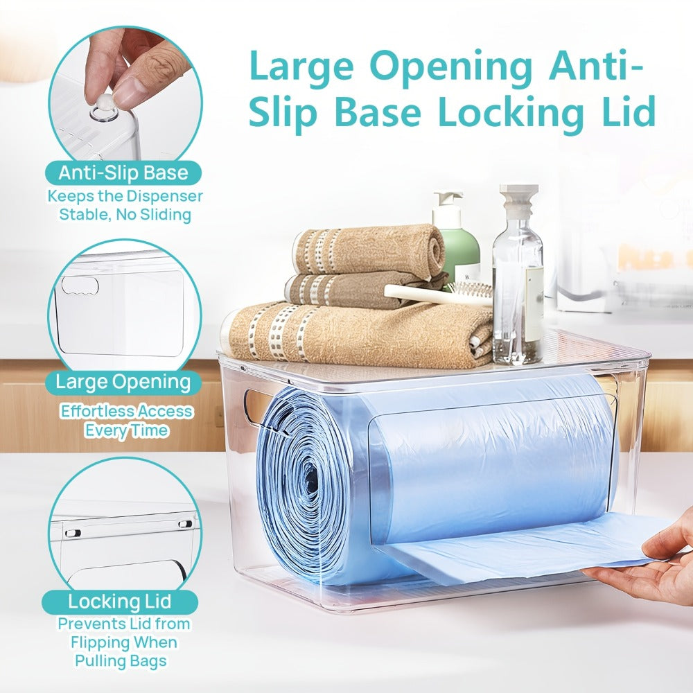 Trash Bag Dispenser 2 Pack – Clear Stackable Garbage Bag Holder for 13/30/33 Gallon Bags, Under Sink Organizer, Locking Lid, Anti-Slip, Kitchen Pantry Laundry Room Cabinet Storage
