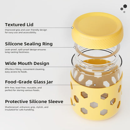 Wide Mouth Mason Jars with Airtight Lids 6 Pack 16oz - Glass Food Storage Containers for Overnight Oats Yogurt Snacks Spices and Salad, Clear Round Glass Jars with Optional Protective Silicone Sleeves for Kitchen Pantry and Meal Prep