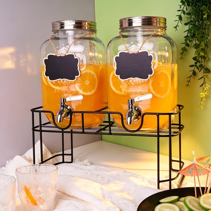 Glass Drink Dispenser with Fruit Infuser, Ice Cylinder & Stainless Steel Spigot – 1 Gallon Beverage Dispenser with Stand for Parties, Weddings, BBQ & Lemonade