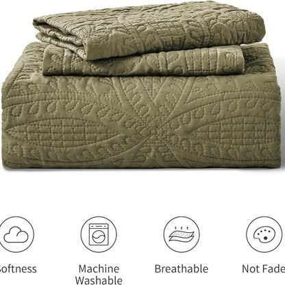 Quilt Set 3 Piece Soft Lightweight Bedding - Thin Bed Quilt with 2 Pillowcases for Bedroom Guest Room, Full Queen King, All Season Comforter Set, 10 Colors