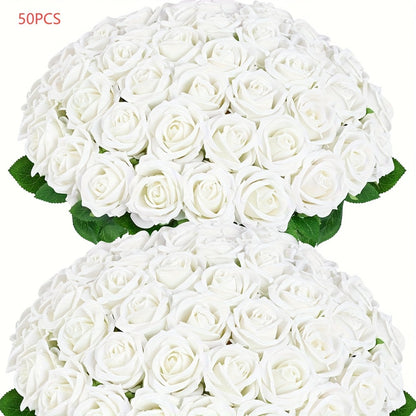 Artificial Roses Bulk with Long Stems – Real Touch Velvet Fake Flowers for Wedding Bouquet, Bridal Centerpiece, Valentine's Day, Mother's Day, Home Decor (50/100pcs, Multi Colors)