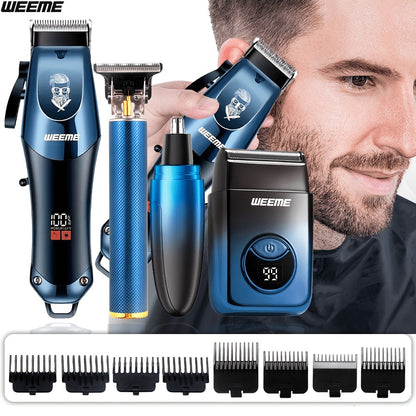 Electric Shaver Grooming Set for Men Hair Clipper Nose Trimmer Razor DIY Barber Kit USB Rechargeable 2 4 Piece Set Gift for Husband Dad Blue Gold White Green