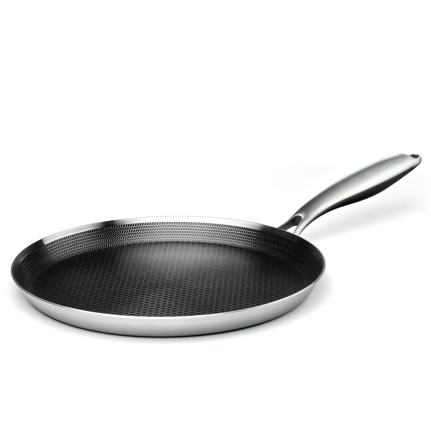 Stainless Steel Crepe Pan 11 Inch Dual Honeycomb Non-Stick PFOA-Free with Lid – Triply Steel Pancake Griddle for Tortillas | Induction Gas Electric Ceramic Compatible Home Camping BBQ Cookware