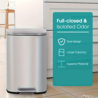 Stainless Steel Trash Can with Pedal & Removable Inner Bucket Fingerprint-Proof Kitchen Garbage Can with Hinged Lid – 5L / 30L / 50L / 13 Gallon for Kitchen, Home & Office