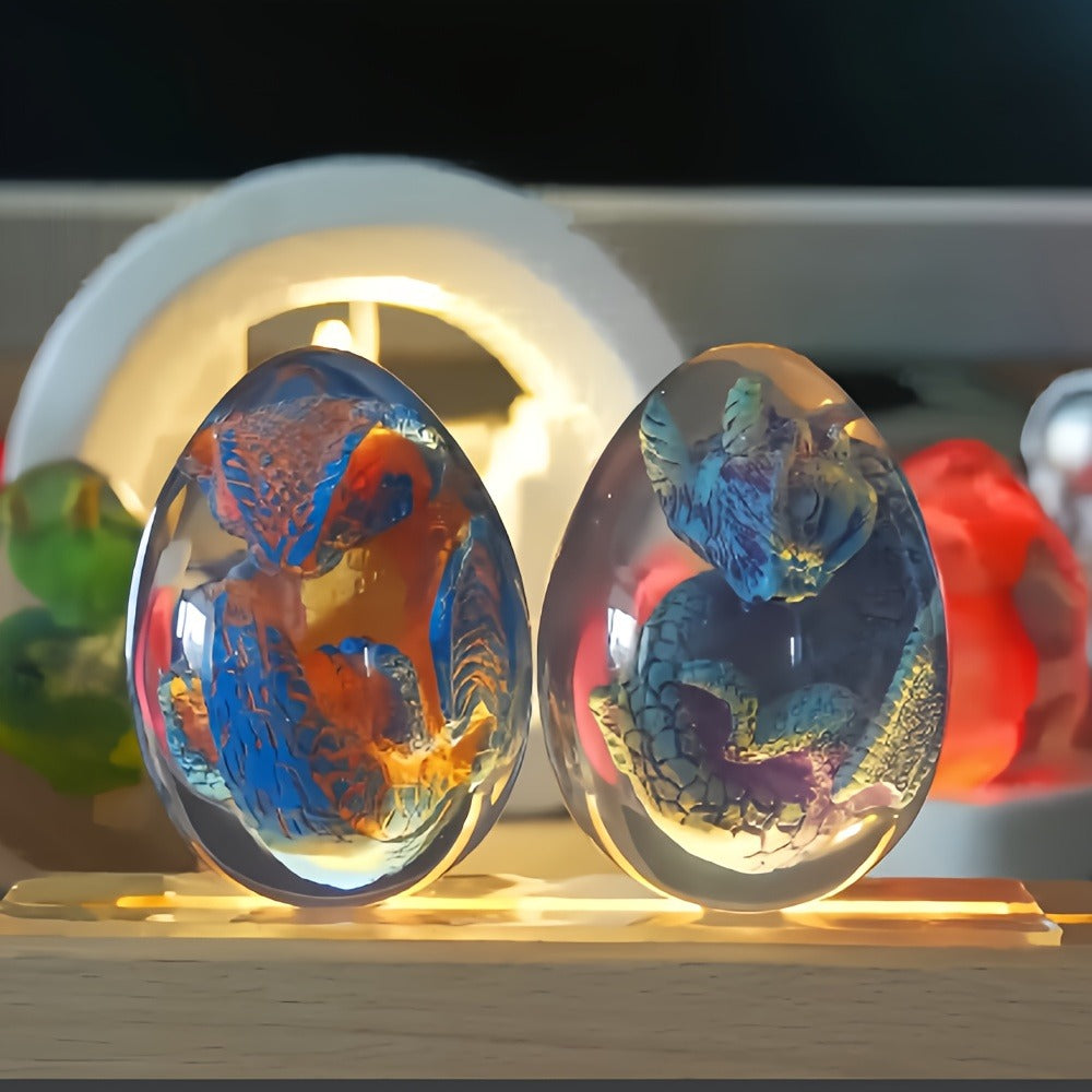 Dragon Egg Statue Transparent Resin Dragon Egg Figurine Dinosaur Souvenir Collectible Craft for Home Decor Desktop Display Birthday Christmas Halloween Gift Red Purple Green Blue