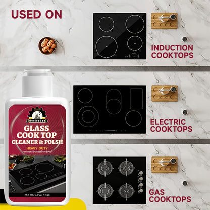 Glass Stovetop Cleaning Paste – Heavy Duty Cooktop Cleaner Cream, Removes Burnt-On Grease, Oil Stains & Food Residue from Stove Tops, Burners & Glass Surfaces, Non-Scratch Easy Scrub Formula